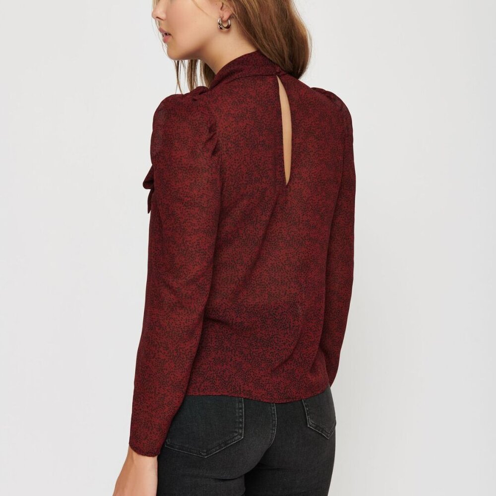 NWT DYNAMITE | Kaia Mock Neck Blouse w/ Bow Long Sleeve Top | Sz. S - Picture 2 of 13